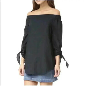 Free People Tie Sleeve Off The Shoulder Black Blouse XS 100% Cotton
